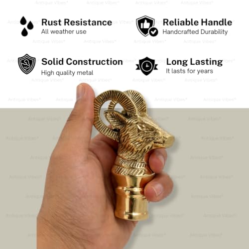 Walking Stick Handles Replacement with Brass Collar Ring Pet Handle for Wood Canes Costume Prop Casual Unisex Gift