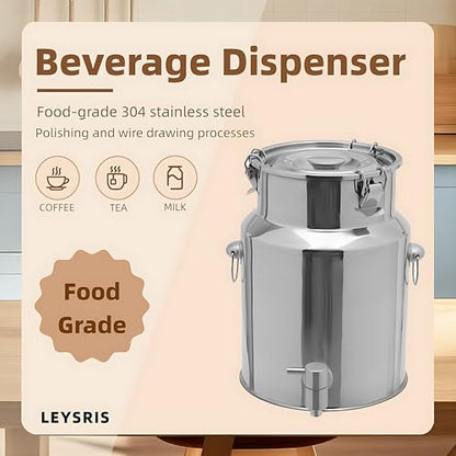 304 Stainless Steel Beverage Dispenser with Spigot, 10L/2.64 Gal 304 Milk Can Drink Dispenser with Sealed Lid & Handle, for Iced Tea, Water, Milk, Wine, Juice, Home Kitchen, Cafes, Restaurants - size: 10L/2.64Gal