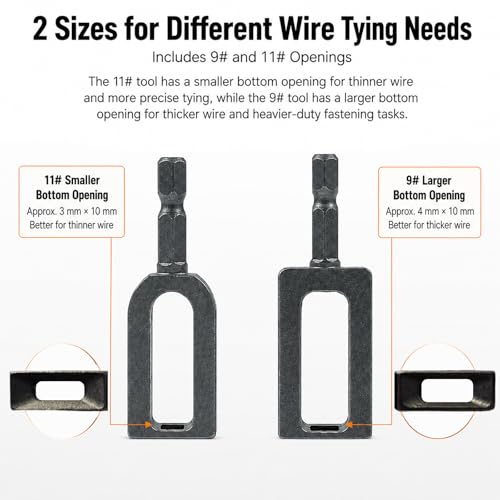 Wire Twister Tool for Drill, 2 Pack Wire Twisting Tool for Drill, Heavy Duty Drill Wire Twister Attachment with 9# and 11# Openings for Fence Repair, Farm Ranch Garden Wire Tying and Rebar Tying