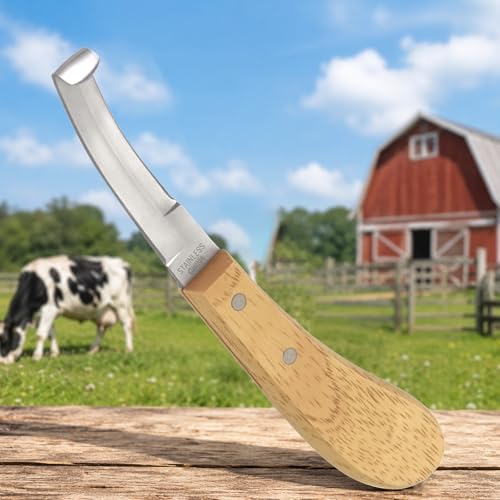 Hoof Knife Double Edge with Wooden Ergonomic Handle Hoof Trimmer Farrier Tool for Horses, Cows & Farm Livestock