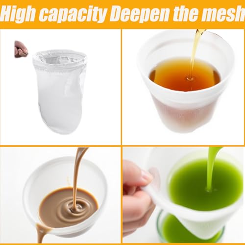 3 Pack Ultra Fine Mesh Strainer Bags, Reusable Food Grade Filter Bags with Stainless Steel Handle & Zipper Closure for Nut Milk, Coffee, Juices, Butter and Fresh Cheese