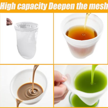 3 Pack Ultra Fine Mesh Strainer Bags, Reusable Food Grade Filter Bags with Stainless Steel Handle & Zipper Closure for Nut Milk, Coffee, Juices, Butter and Fresh Cheese