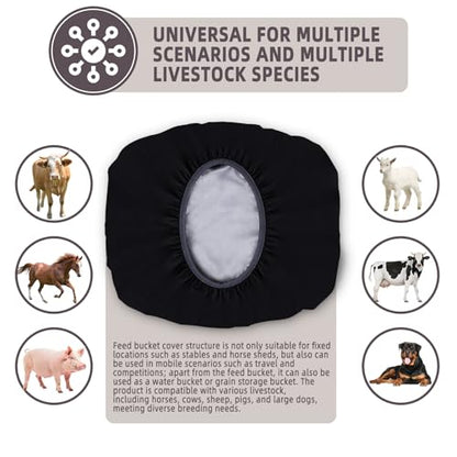 2-5 Gallon Horse Bucket Cover, Waterproof Horse Feed Bucket Cover, Lightweight and Easy to Use (Excluding Bucket, Black) - color: Black