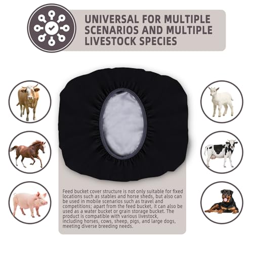 2-5 Gallon Horse Bucket Cover, Waterproof Horse Feed Bucket Cover, Lightweight and Easy to Use (Excluding Bucket, Black) - color: Black
