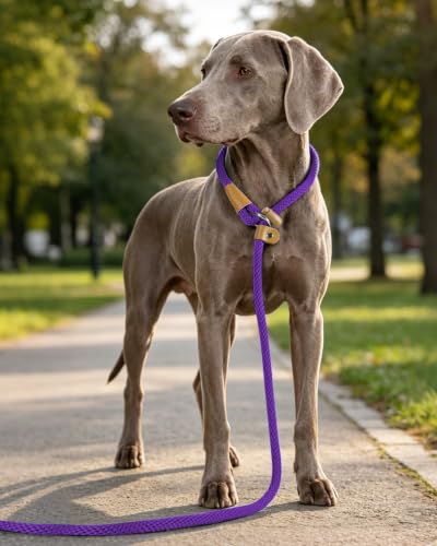 Dog Leash Slip Lead Braided Rope Pet Training Loop Leashes 5ft 6ft 8ft | Lynxking Strong Heavy Duty 1/2" 3/8", Durable Padded Handle No Pull Basic Training Nylon Lead,Small Medium Large Dogs Puppy - color: Purple