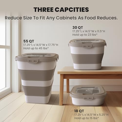 35-40Lbs Airtight Dog Food Storage Container,Collapsible Dog Food Container - color: Khaki/40 lbs