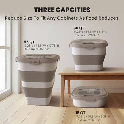 35-40Lbs Airtight Dog Food Storage Container,Collapsible Dog Food Container - color: Khaki/40 lbs