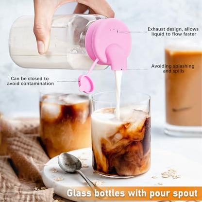 Sovietiep 6 Pack 16 Oz Breast Milk Storage Bottles, Glass Bottles with Lids | Square Measured Glass Bottles With Silicone Caps & Scale Marks For Juicing, 500ML, Reusable, Fridge-Safe, Dishwasher Safe