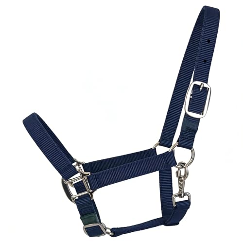 Heavy Duty Soft Nylon Horse Halter, Padded and Adjustable, Chin and Throat Snap Hook Halters for Horses, Heavy-Duty Metal Buckle - color: Dark Blue