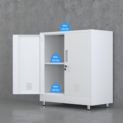 JINGUR Metal Storage Cabinet with Locking Doors and Adjustable Shelf, Small Lockable Sideboard Buffet Cabinet for Home Office Hallway Entryway Living Dining Room (White) - color: White