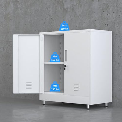 JINGUR Metal Storage Cabinet with Locking Doors and Adjustable Shelf, Small Lockable Sideboard Buffet Cabinet for Home Office Hallway Entryway Living Dining Room (White) - color: White