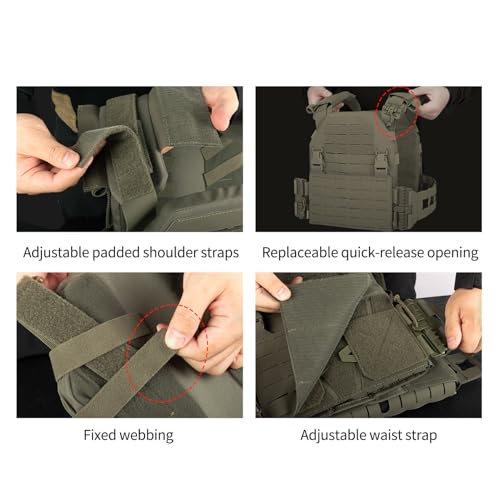 YAKEDA Tactical Training Vest with PALS System - Adjustable Straps Quick-Release Buckle for Hunting - color: Green