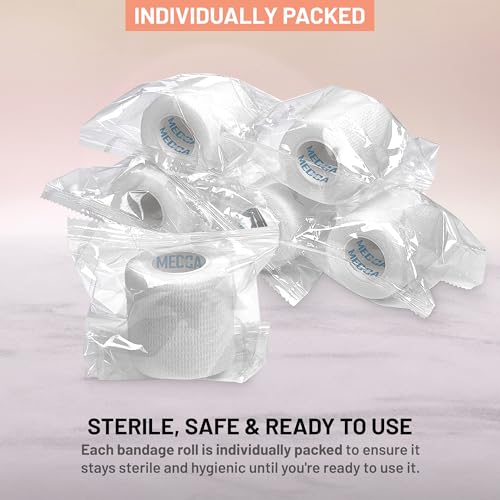6 Pack, Self Adherent Cohesive Tape - 2” x 5 Yards, Self Adhesive Bandage Rolls & Sports Athletic Wrap for Ankle, Wrist, Knee Sprains and Swelling, Vet Wraps in White Color