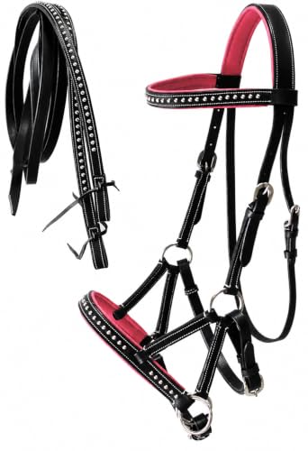 CHALLENGER Horse Western Horse Western English Leather Bitless Sidepull Bridle Reins Pink 7708PK-F