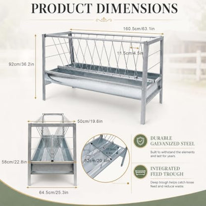 94 Gallon Livestock Hay Feeder, Large Capacity Outdoor Feed Storage Bin