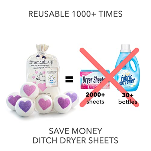 Friendsheep Wool Dryer Balls, Organic Reusable Fabric Softener Alternative for Laundry, Handmade, Fair Trade, Hypoallergenic, Eco-Friendly, Plastic-Free (6 Pack XL – Lovely Day) | Reusable fabric softener alternative Organic wool, handmade, fair trade, hy