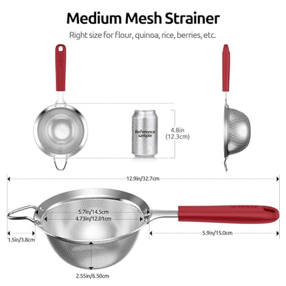 U-Taste Fine Mesh Strainer, 18/8 Stainless Steel Sieve 30 Mesh, M/Red - color: (4) Red, size: M-4.73in