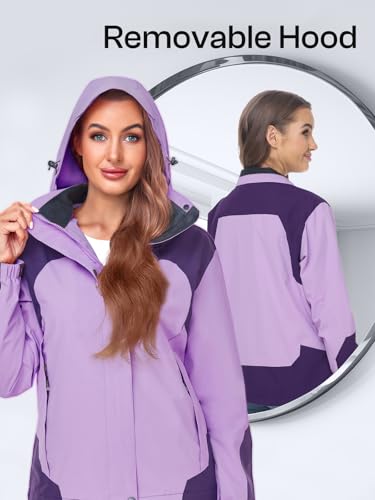 Womens Waterproof Rain jacket Lightweight Raincoat with Removable Hood - color: Purple, size: Medium