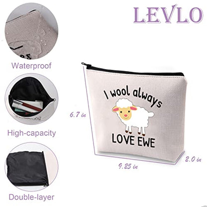 LEVLO Funny Lambs Farm Animals Lovers Gifts I Wool Always Love Ewe Makeup Bags Lamb Sheep Pun Xmas Valentine Travel Case(Always Love Ewe) - color: Always Love Ewe