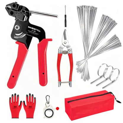 Metal Zip Ties Gun Set-For Fastening And Cutting Tie Special Tool,With 150pcs Stainless Steel Zip Ties Heavy Duty Outdoor，For Chain Link Fence Parts, Wire Fence Rolls,Exhaust Wrap, Poultry Fence