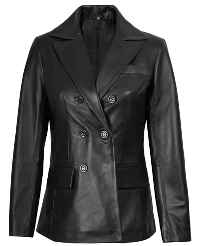 fjackets Lambskin Stylish Leather Car Coats for Womens - Real Long Leather Jacket Women Casual Leather Coat Women Outerwear - color: Breanna Women Coat Black, size: Medium