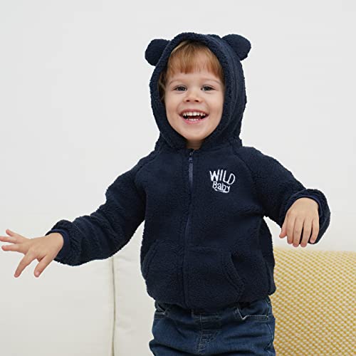 Newborn Infant Baby Boys Girls Cartoon Fleece Hooded Jacket Coat with Ears Warm Todder Kids Outwear Coat Zipper Up 0-6Y - color: Navy Blue, size: 6-9 Months