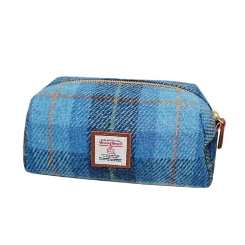 TAILORMAP Harris Tweed Wool Cosmetic Bag, Large Capacity Scottish Tartan Handmade Makeup Organizer, Stain-Resistant Travel Toiletry Pouch for Women (Blue Plaid) - color: Blue Plaid