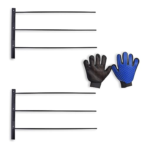 Five Leaf Clover Saddle Pad Rack - Swinging Horse Blanket Holder (2 Pack), 3 Bar Wall Mounted Storage Organizer Racks for Equestrian Tack, Saddle Pads, Bridle - Complete with Grooming Gloves