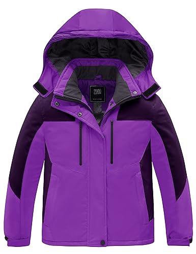 ZSHOW Girls' Ski Jacket Waterproof Fleece Raincoat Windproof Winter Coat - color: Purple, size: 6-7