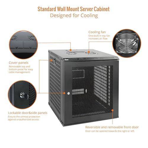 Tecmojo 12U Wall Mount Rack Network Cabinet for 19” IT Equipment,with Lockable Mesh Door and Removable Side Panels,Cooling Fan,Black,17.7inch Deep - size: 12U/Mesh Door/Black