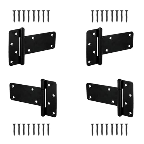 4 Pack 6” Heavy Duty Gate Hinges,280 Lbs Capacity Black Door Hinges | T Gate Hinges, Wrought Hardware for Wooden Fences, Barn Door, Screws Included (6 inches - 4 Pack) -Patent Pending - size: 6 inches - 4 Pack