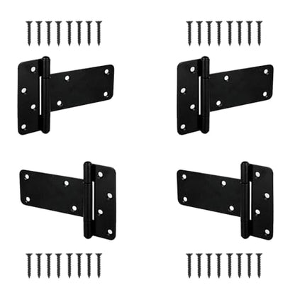 4 Pack 6” Heavy Duty Gate Hinges,280 Lbs Capacity Black Door Hinges | T Gate Hinges, Wrought Hardware for Wooden Fences, Barn Door, Screws Included (6 inches - 4 Pack) -Patent Pending - size: 6 inches - 4 Pack