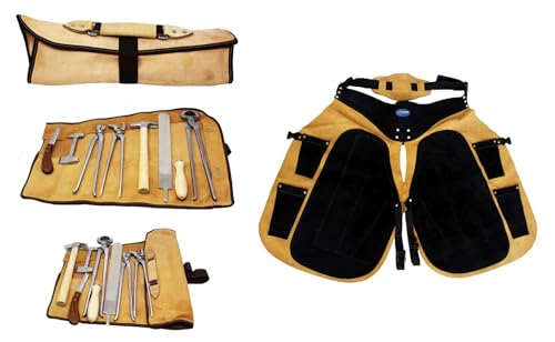 CHALLENGER 8 Piece Horse Shoe Farrier Hoof Grooming Tool Kit Carry Bag Apron Leather 98479