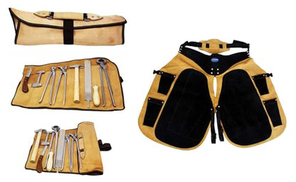 CHALLENGER 8 Piece Horse Shoe Farrier Hoof Grooming Tool Kit Carry Bag Apron Leather 98479