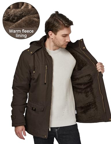 WenVen Men's Winter Thicken Fleece Cotton Military Parka Jacket Warm Coat - color: Brown, size: Medium