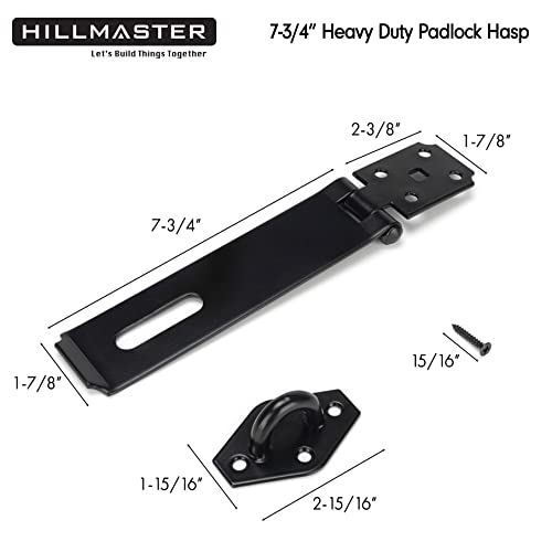 HILLMASTER Heavy Duty Door Hasp Latch 7-3/4" Extra Thick Steel Safety Gate Door Lock Padlock Clasp Hasp Lock Latch for Fence Gate Barn Door Shed Closet Cabinet, Black Finish | Padlock Clasp Hasp Lock Latch for Fence Gate Barn Door Shed Closet Cabinet, Bla