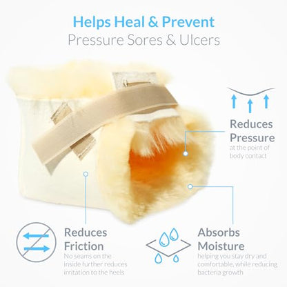 Sheepskin Ranch Sofsheep Medical Sheepskin Heel Protector, Pressure Relief for Bed Sores, Ulcers, Sensitive Skin, Hospital Grade, Chrome Free, Washable, Hypoallergenic, Adjustable, Real Wool, Pair - style: Pair