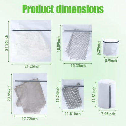 Mesh Laundry Bags for Delicates - 6 Pack Wash Bags for Bras, Lingerie, Socks & Baby Clothes - Fine Mesh Washing Machine Bags with Zipper, Reusable Garment Bags for Travel & College Dorm Essentials