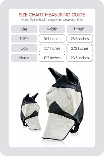 HORZE Horse Fly Mask with Nose Cover, Soft Micro Mesh Full Face Design