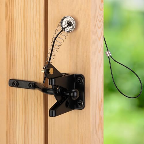 Self Locking Gate Latch for Wooden Fence with Spring Cable Pull, 2pcs | Automatic vinyl gate latch, post mount automatic gravity fence latches for pool/garden/shed - size: With Spring-loaded pull cord
