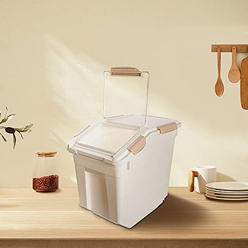 Airtight Flour Storage Container 25 lb Rice Storage Container with Wheels Seal Locking Lid, Food Containers with Measuring Cup& Scoop for Flour, Rice, Grain(Pink) - color: Pink 1 Count
