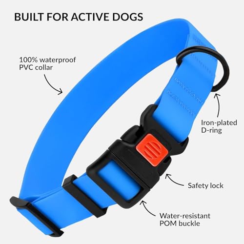 Heavy Duty Waterproof Dog Collar, PVC-Coated Nylon (Blue, 10-13) - color: Blue, size: Neck Fit 10"-13"