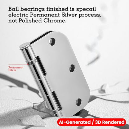 TDCHINGES Rounded Door Hinges Polished Chrome 3.5 Inch 5/8" Lasting Mute - color: Polished Chrome-Rounded, size: 1 Pack-Ball Bearing-lasting no squeak