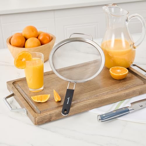 Restaurantware Fine Mesh Strainer 1 Count 15" x 7.8" x 3" with Silicone Handle Stainless Steel Extra Fine Mesh Strainer Heat-Resistant Handle Dishwasher-Safe for Rice, Quinoa, Pasta - size: Standard, Extra Fine Mesh-7 3/4"