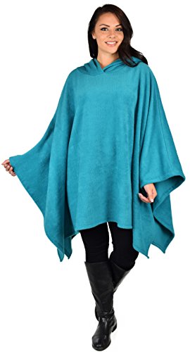 Dare2BStylish Women Poncho Style Hoodie Sweater Fleece Cover Up for Cold Weather - color: Teal