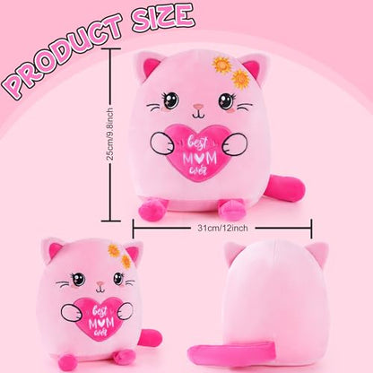 Best Mom Ever Gifts, 10-Inch Pink Cat Stuffed Animal Mom Birthday Gift from Daughter Son, Unique Present Ideas for Birthday Mother’s Day Christmas, Cute Plush Toy for Girl Boy New Moms - style: Mom Cat