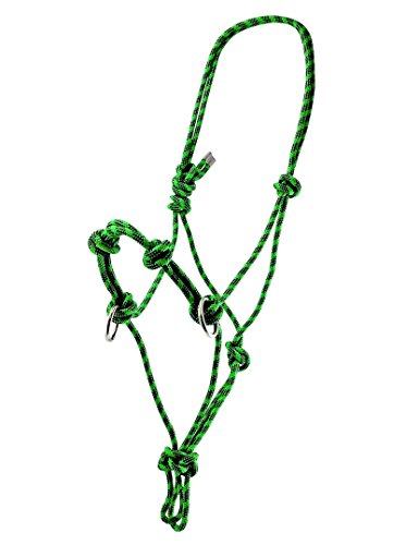 Southwestern Equine Side Pull Rope Halters with Nickle Plated Rings - color: Green/Black
