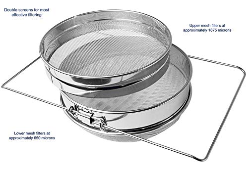 Honey Stainless Steel Strainer Double Sieve, Bee Keeping Equipment Filter with Extendable Arms