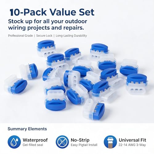 GWHOLE 10PCS 3-Way Wire Connectors Waterproof, for 22-14AGW Wires - color: 10PCS