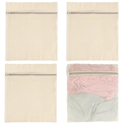 4 PCS Cotton Mesh Laundry Bags, Delicate Wash Bags with Hidden Zipper Protector, Reusable Breathable Laundry Net for Underwear Socks Pants Clothes, Travel Storage Pouches